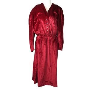 Vintage 80s Tabby burgundy velour velvet midi party dress 18